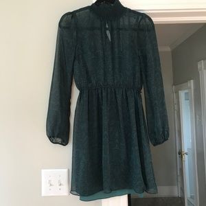 High Neck Sheer Long-Sleeve Dress